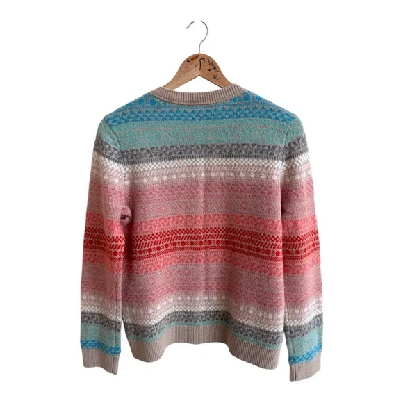 Talbots Pastel Multicolor Fairisle Stripe Lambswool Round Neck Womens Size M - Picture 2 of 12